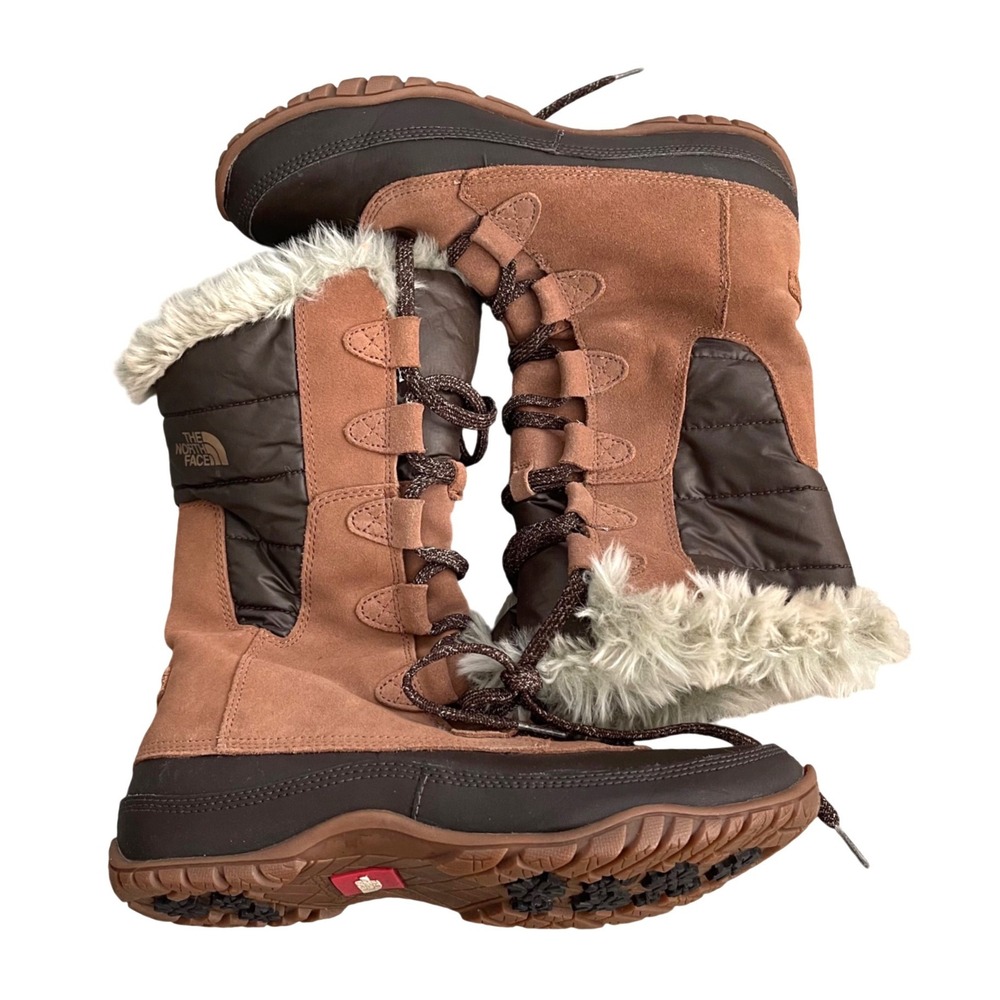 The North Face Shellista Snow Boots Womens 9 Brown Tan Faux Fur Primaloft Suede